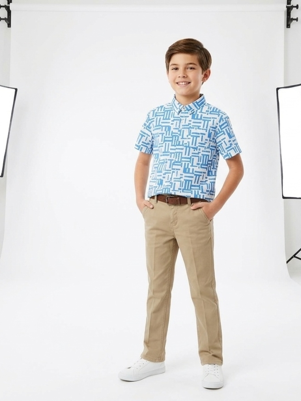 Epic Threads Light Blue Geo-Print Button Down Shirt for Kids